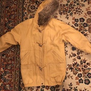 Butter leather coat with fur hood